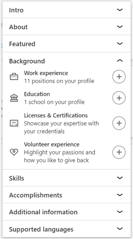 Process to add new sections to LinkedIn profile