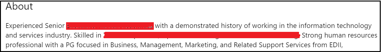 Example of an ineffective LinkedIn tech profile