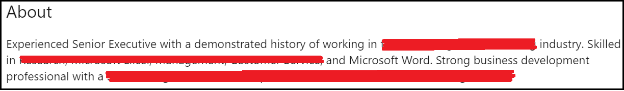 Second example of an ineffective about section of a tech profile