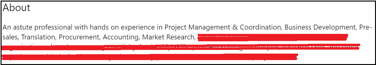 Example of how to avoid a confusing tech profile summary. 