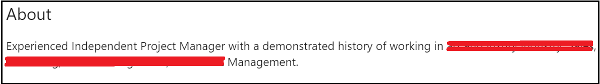 Fifth example of an ineffective "About Me" profile summary on your profile.