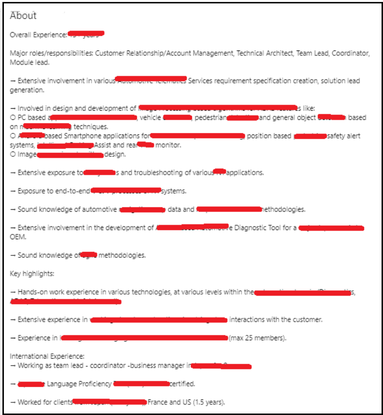 Example of how to avoid writing a profile summary which can make a reader lose interest.